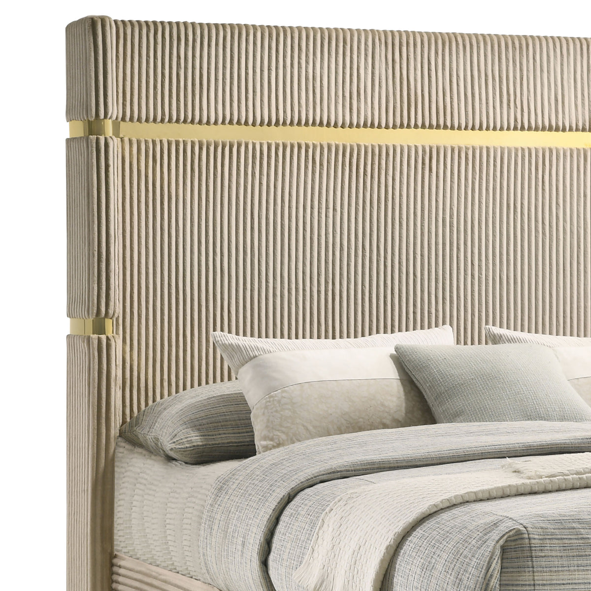 Lucia Fluted Velvet Wingback Bed & Bedroom Sets - Beige Bed with White & Gold Case Pieces, Queen & Eastern King – view 14