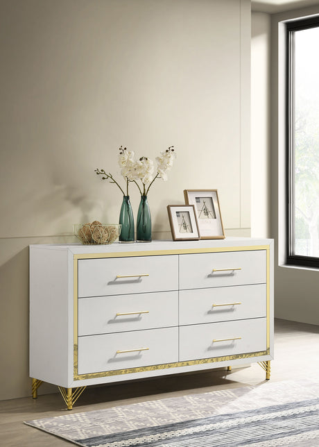 Lucia Fluted Velvet Wingback Bed & Bedroom Sets - Beige Bed with White & Gold Case Pieces, Queen & Eastern King - lifestyle