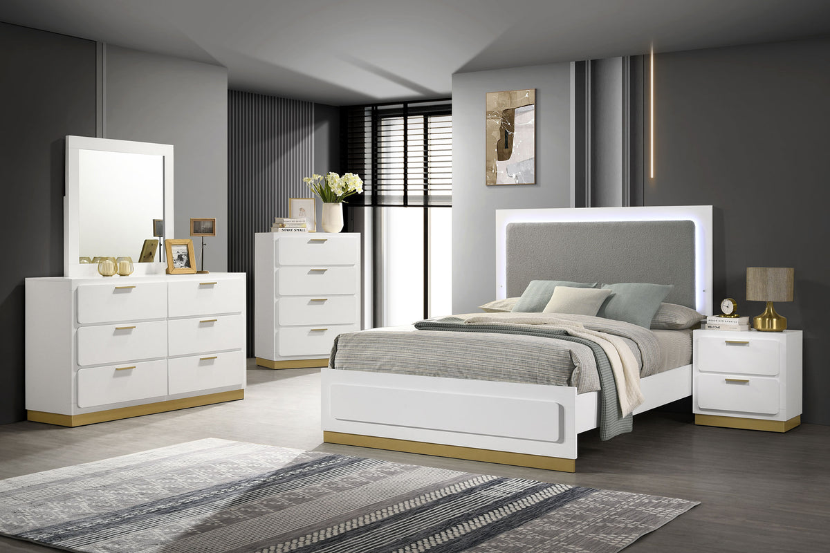 Caraway LED Panel Bed & Bedroom Sets - 5pcs- Eastern King Bed + Dresser + Mirror + Nightstand + Chest