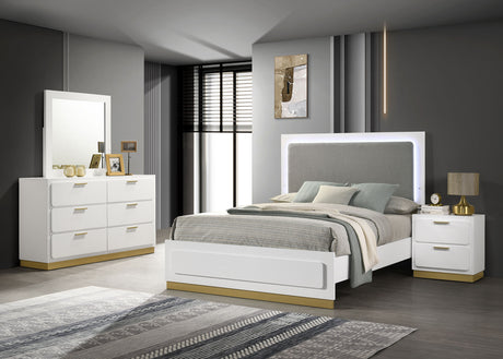 Caraway LED Panel Bed & Bedroom Sets - 4pcs- California King Bed + Dresser + Mirror + Nightstand
