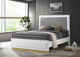 Caraway LED Panel Bed & Bedroom Sets - Upholstered Headboard in White with Gold Accents, Queen & King - lifestyle