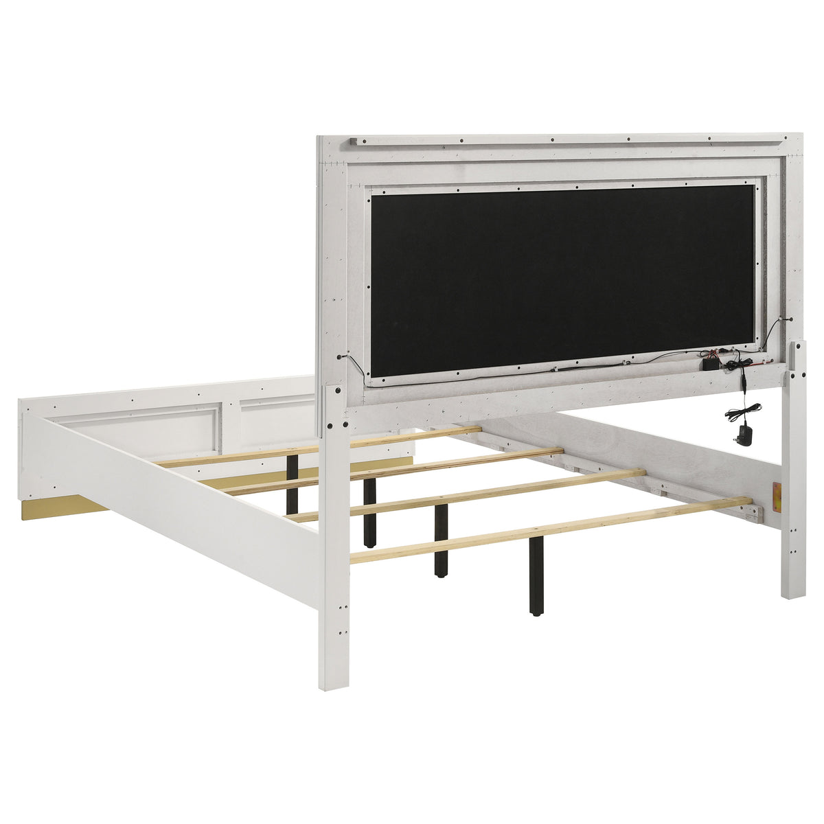 Caraway LED Panel Bed & Bedroom Sets - Upholstered Headboard in White with Gold Accents, Queen & King – view 16