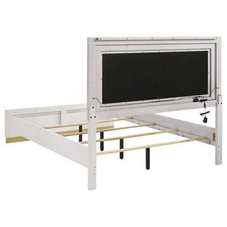 Caraway LED Panel Bed & Bedroom Sets - Upholstered Headboard in White with Gold Accents, Queen & King – view 16