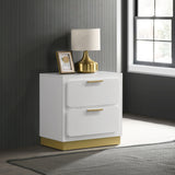 Caraway LED Panel Bed & Bedroom Sets - Upholstered Headboard in White with Gold Accents, Queen & King - lifestyle