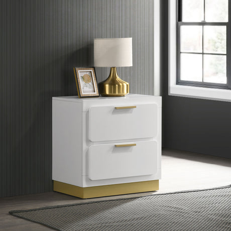 Caraway LED Panel Bed & Bedroom Sets - Upholstered Headboard in White with Gold Accents, Queen & King - lifestyle