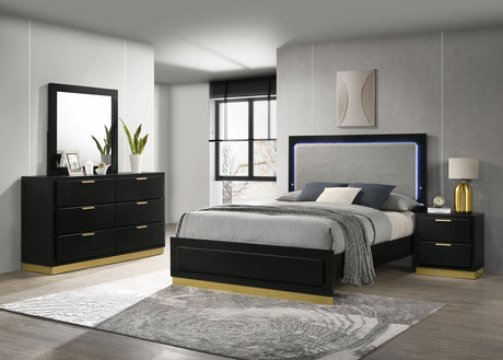 Caraway LED Panel Bed & Bedroom Sets - 4pcs- California King Bed + Nightstand + Dresser + Mirror