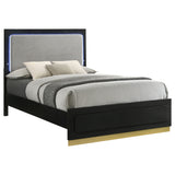 Caraway LED Panel Bed & Bedroom Sets - Black & Gold with Grey Upholstered Headboard, Queen to California King – view 15