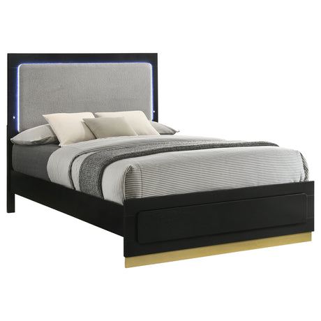 Caraway LED Panel Bed & Bedroom Sets - Black & Gold with Grey Upholstered Headboard, Queen to California King – view 15