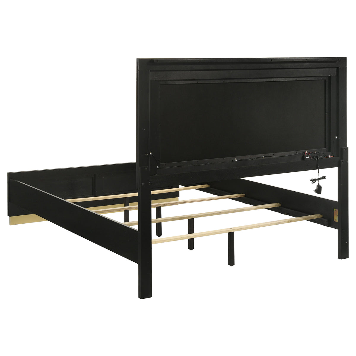 Caraway LED Panel Bed & Bedroom Sets - Black & Gold with Grey Upholstered Headboard, Queen to California King – view 16