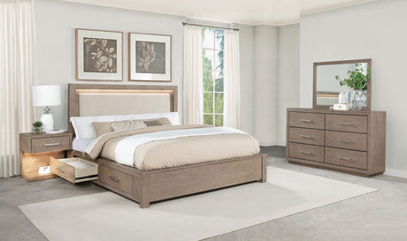 Kenora LED Storage Bed & Bedroom Sets - 4pcs- Eastern King Bed + Nightstand + Dresser + Mirror