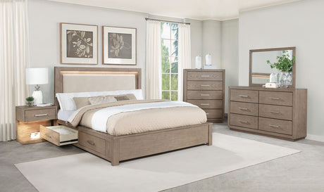 Kenora LED Storage Bed & Bedroom Sets - 5pcs- California King Bed + Nightstand + Dresser + Mirror + Chest