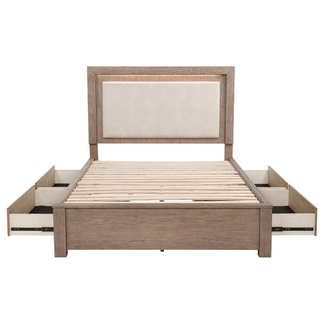 Kenora LED Storage Bed & Bedroom Sets - Upholstered Headboard with Underbed Drawers in Barley Brown – view 19