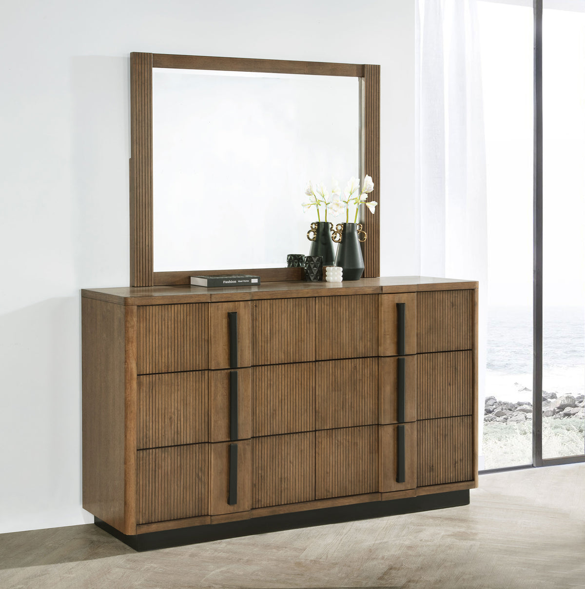 Terrace Fluted Storage Bed & Bedroom Sets - Wall Panel Nightstand Option in Ash Brown, Queen to California King - lifestyle
