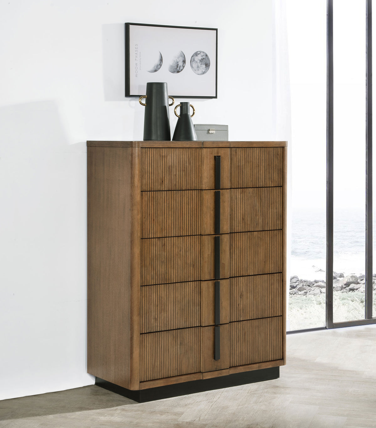 Terrace Fluted Storage Bed & Bedroom Sets - Wall Panel Nightstand Option in Ash Brown, Queen to California King - lifestyle