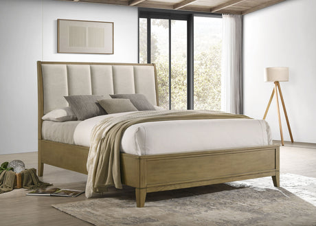Granada Upholstered Panel Bed & Bedroom Sets - Channeled Beige Headboard in Natural Pine, Queen to California King – view 1