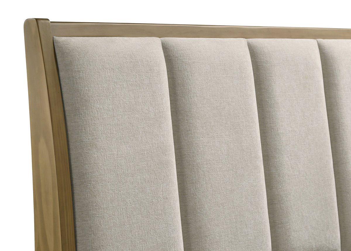 Granada Upholstered Panel Bed & Bedroom Sets - Channeled Beige Headboard in Natural Pine, Queen to California King