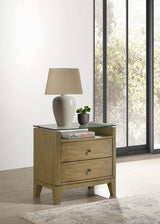 Granada Upholstered Panel Bed & Bedroom Sets - Channeled Beige Headboard in Natural Pine, Queen to California King - lifestyle