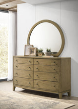 Granada Upholstered Panel Bed & Bedroom Sets - Channeled Beige Headboard in Natural Pine, Queen to California King - lifestyle