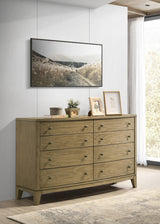 Granada Upholstered Panel Bed & Bedroom Sets - Channeled Beige Headboard in Natural Pine, Queen to California King - lifestyle