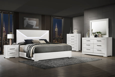 Ives LED Panel Bed & Bedroom Sets - 5pcs- Eastern King Bed + Nightstand + Dresser + Mirror + Chest