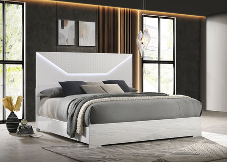 Ives LED Panel Bed & Bedroom Sets - Diamond Tile Emboss in White High Gloss, Modern Italian Style – view 20