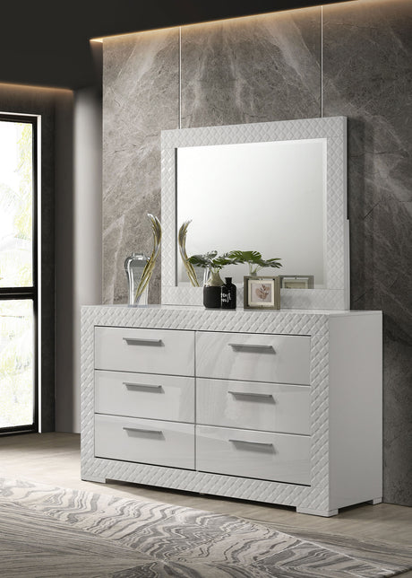 Ives LED Panel Bed & Bedroom Sets - Diamond Tile Emboss in White High Gloss, Modern Italian Style - lifestyle