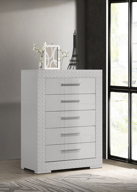 Ives LED Panel Bed & Bedroom Sets - Diamond Tile Emboss in White High Gloss, Modern Italian Style - lifestyle
