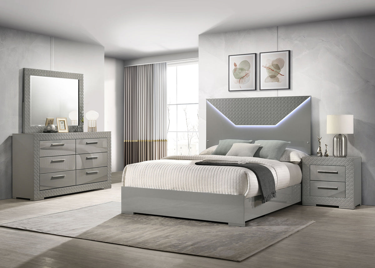 Ives LED Panel Bed & Bedroom Sets - 4pcs- Eastern King Bed + Nightstand + Dresser + Mirror