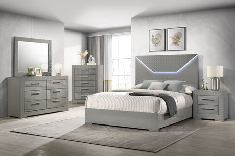 Ives LED Panel Bed & Bedroom Sets - 5pcs- Eastern King Bed + Nightstand + Dresser + Mirror + Chest
