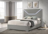 Ives LED Panel Bed & Bedroom Sets - Grey High Gloss with 3D Diamond Tile Emboss & Chrome Hardware – view 1