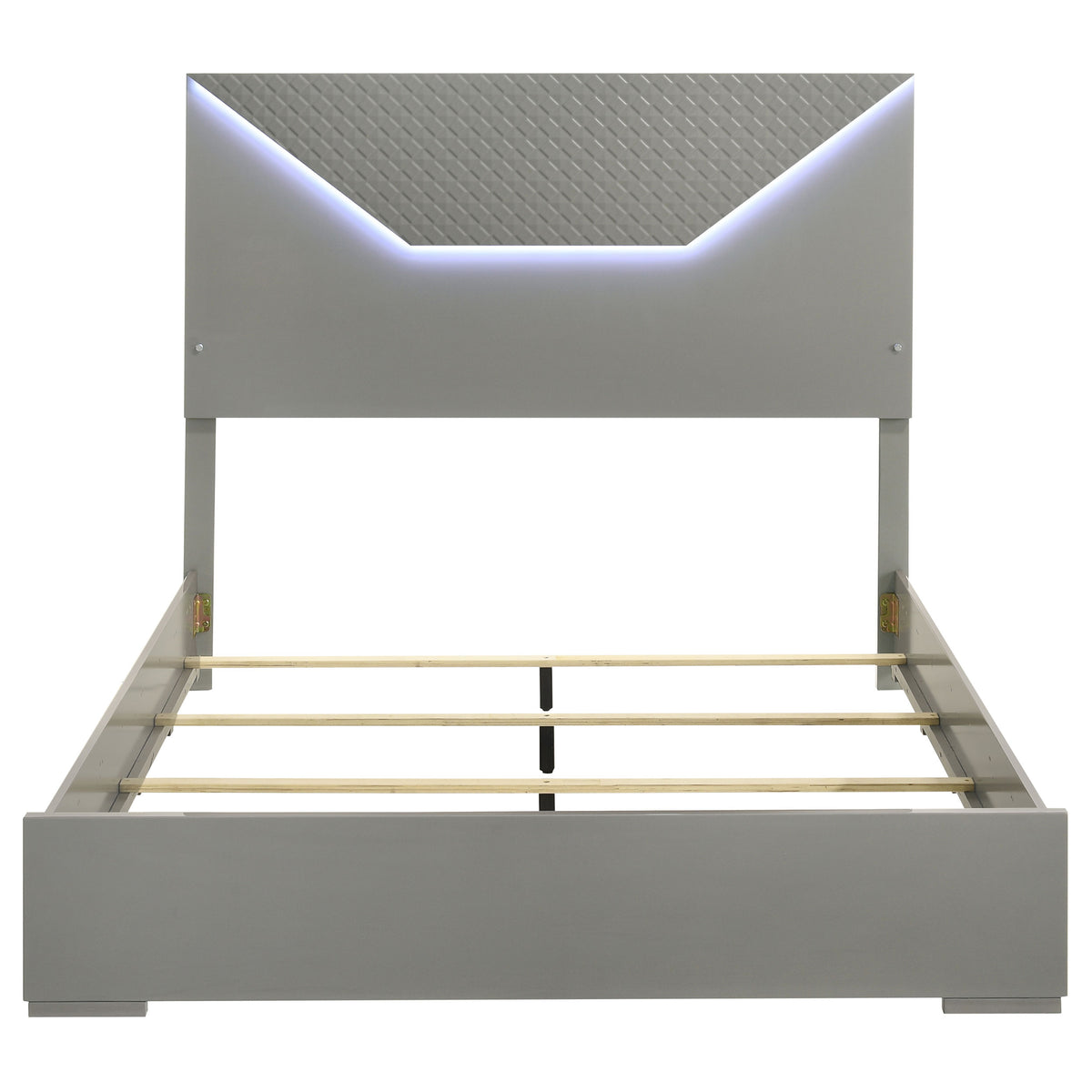 Ives LED Panel Bed & Bedroom Sets - Grey High Gloss with 3D Diamond Tile Emboss & Chrome Hardware – view 18