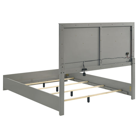 Ives LED Panel Bed & Bedroom Sets - Grey High Gloss with 3D Diamond Tile Emboss & Chrome Hardware – view 19