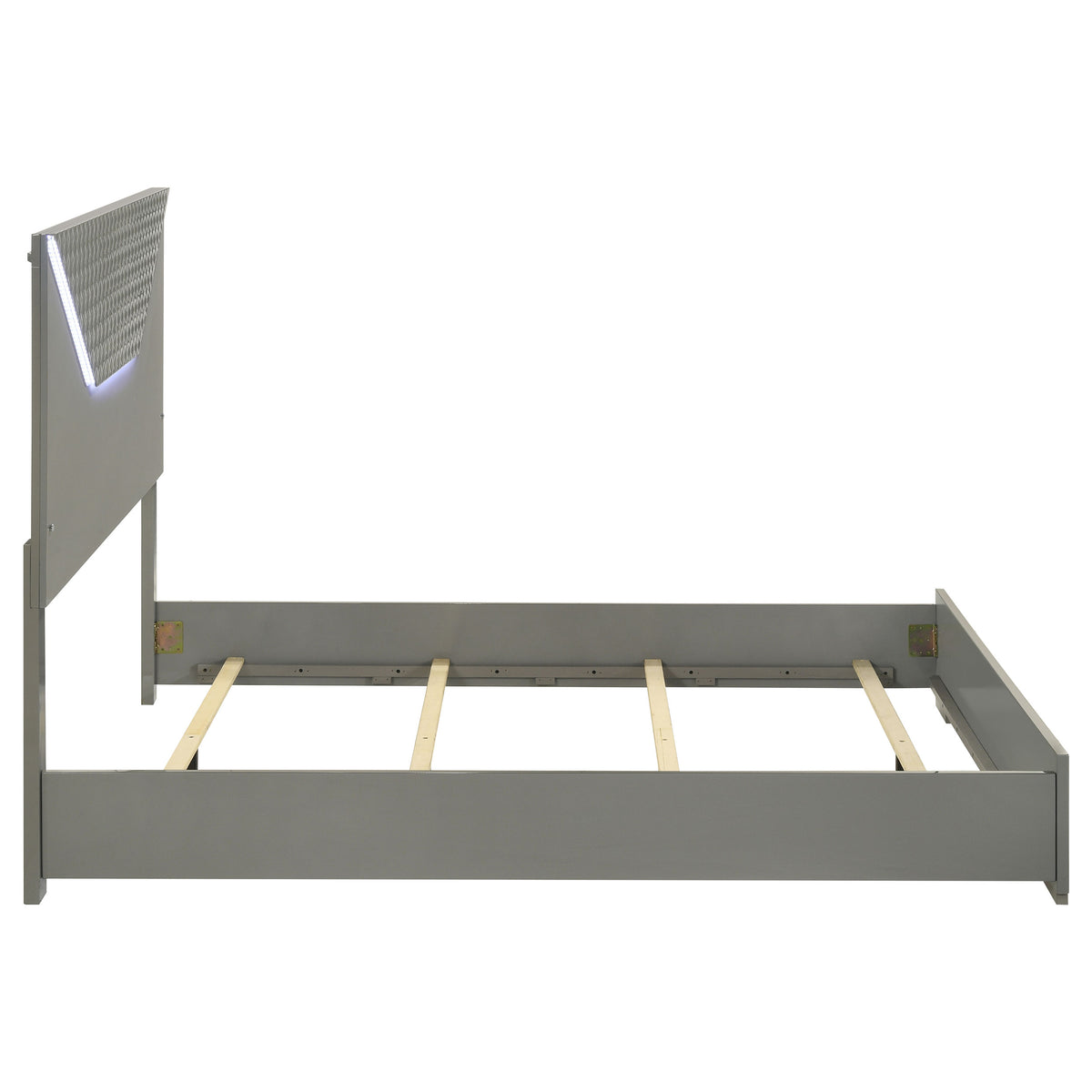 Ives LED Panel Bed & Bedroom Sets - Grey High Gloss with 3D Diamond Tile Emboss & Chrome Hardware – view 20
