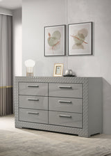 Ives LED Panel Bed & Bedroom Sets - Grey High Gloss with 3D Diamond Tile Emboss & Chrome Hardware - lifestyle