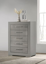 Ives LED Panel Bed & Bedroom Sets - Grey High Gloss with 3D Diamond Tile Emboss & Chrome Hardware - lifestyle