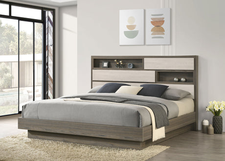 Fenwick Bookcase Bed & Bedroom Sets - Two-Tone Grey Oak with Hidden Storage, Queen to California King - lifestyle