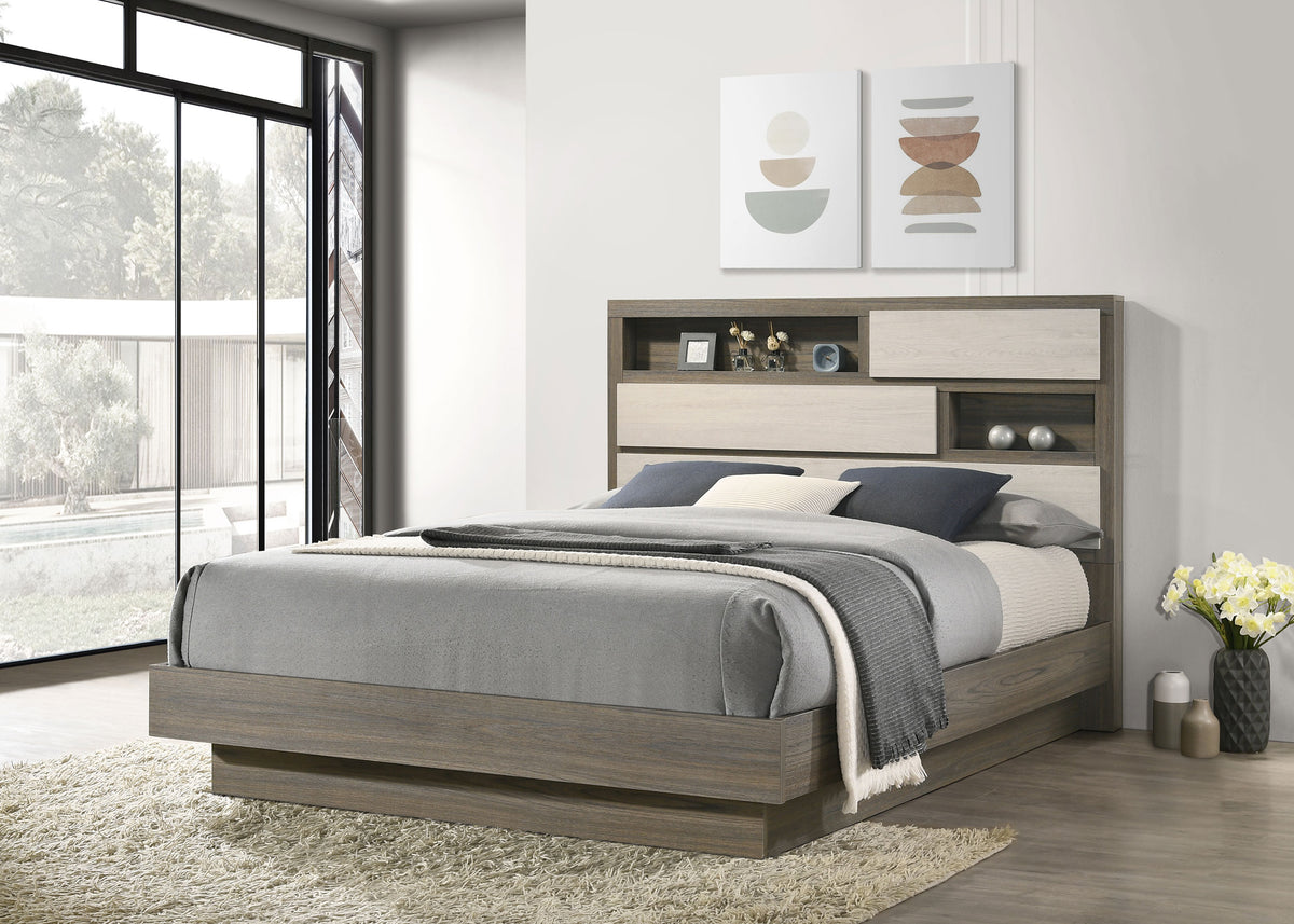 Fenwick Bookcase Bed & Bedroom Sets - Two-Tone Grey Oak with Hidden Storage, Queen to California King – view 1