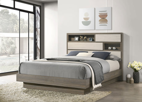 Fenwick Bookcase Bed & Bedroom Sets - Two-Tone Grey Oak with Hidden Storage, Queen to California King – view 1