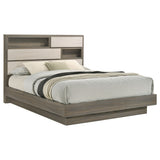 Fenwick Bookcase Bed & Bedroom Sets - Two-Tone Grey Oak with Hidden Storage, Queen to California King
