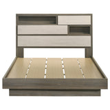 Fenwick Bookcase Bed & Bedroom Sets - Two-Tone Grey Oak with Hidden Storage, Queen to California King