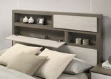 Fenwick Bookcase Bed & Bedroom Sets - Two-Tone Grey Oak with Hidden Storage, Queen to California King