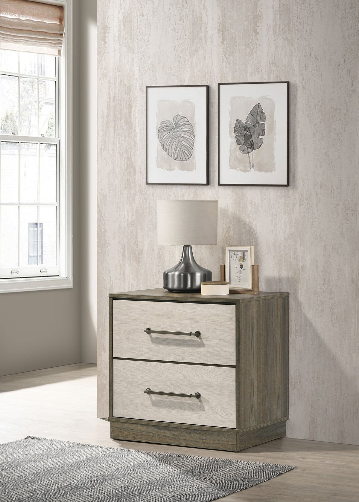 Fenwick Bookcase Bed & Bedroom Sets - Two-Tone Grey Oak with Hidden Storage, Queen to California King - lifestyle
