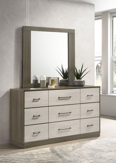 Fenwick Bookcase Bed & Bedroom Sets - Two-Tone Grey Oak with Hidden Storage, Queen to California King - lifestyle
