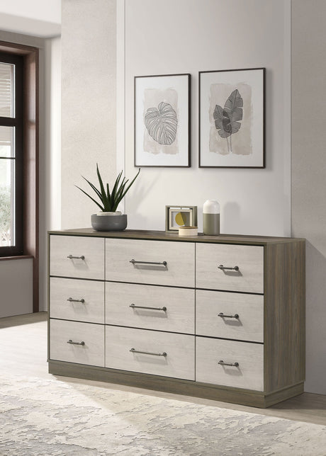 Fenwick Bookcase Bed & Bedroom Sets - Two-Tone Grey Oak with Hidden Storage, Queen to California King - lifestyle