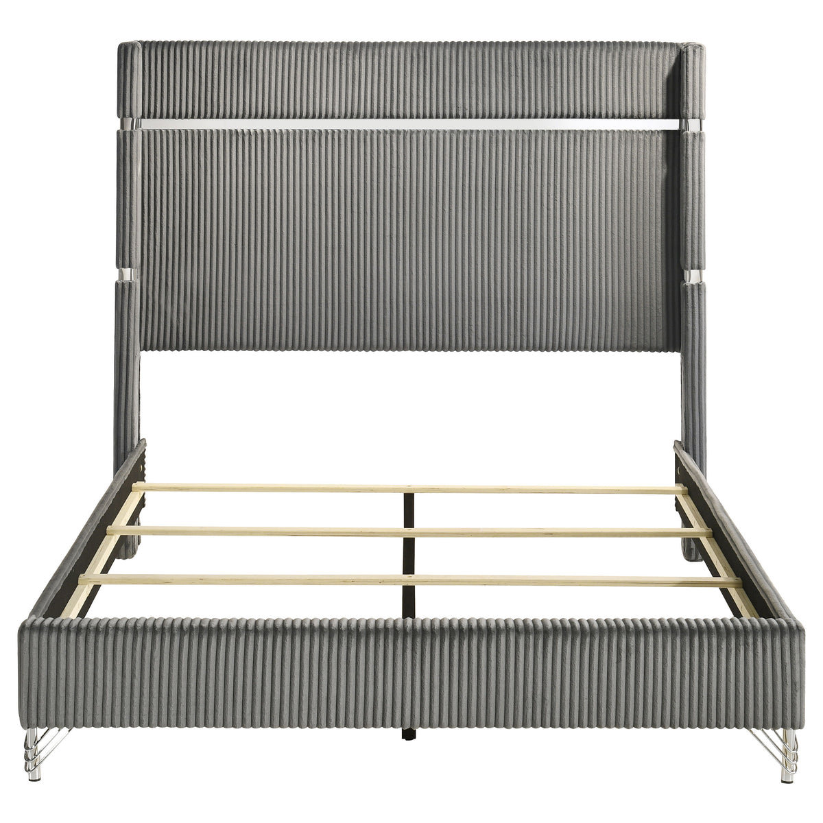 Lucia Fluted Velvet Wingback Bed & Bedroom Sets - Grey Upholstery with Black & Chrome Case Pieces – view 18