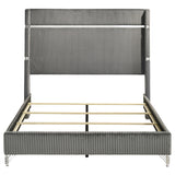 Lucia Fluted Velvet Wingback Bed & Bedroom Sets - Grey Upholstery with Black & Chrome Case Pieces – view 18