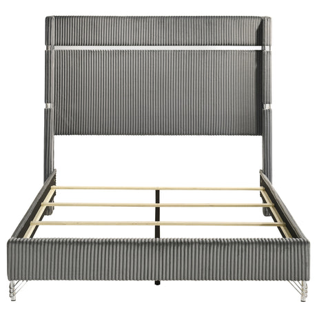 Lucia Fluted Velvet Wingback Bed & Bedroom Sets - Grey Upholstery with Black & Chrome Case Pieces – view 18