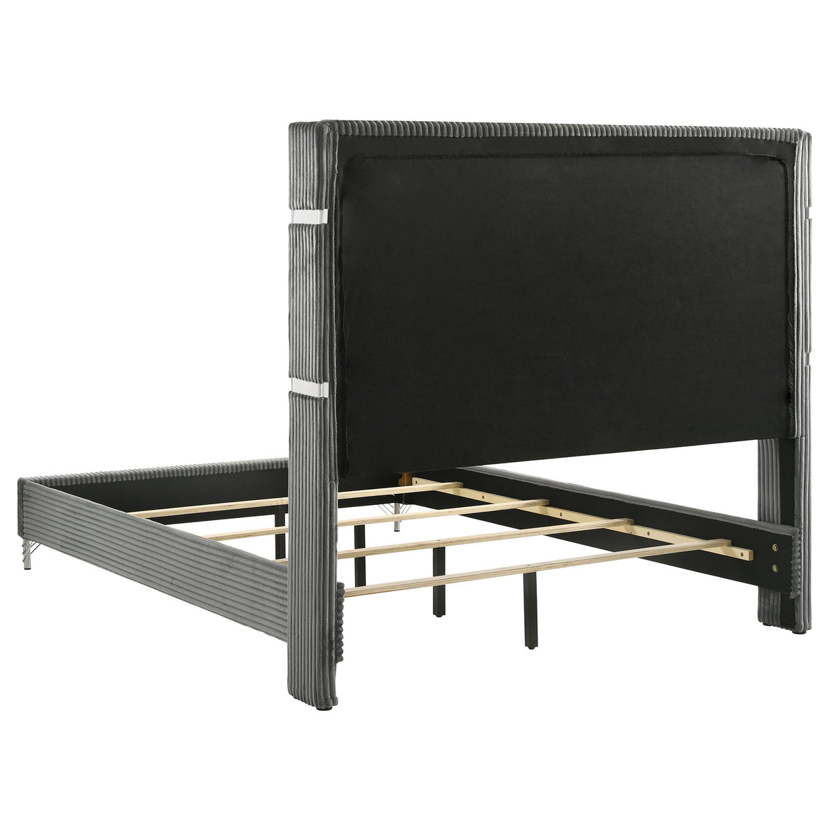 Lucia Fluted Velvet Wingback Bed & Bedroom Sets - Grey Upholstery with Black & Chrome Case Pieces – view 19