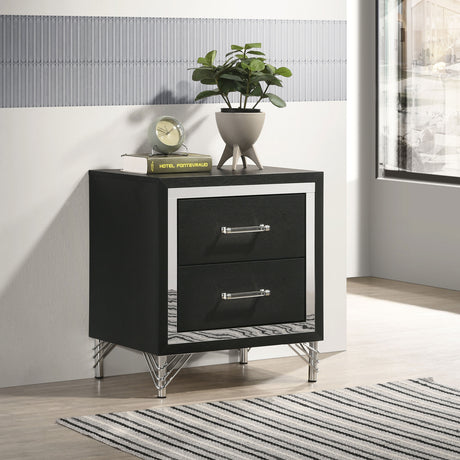 Lucia Fluted Velvet Wingback Bed & Bedroom Sets - Grey Upholstery with Black & Chrome Case Pieces - lifestyle