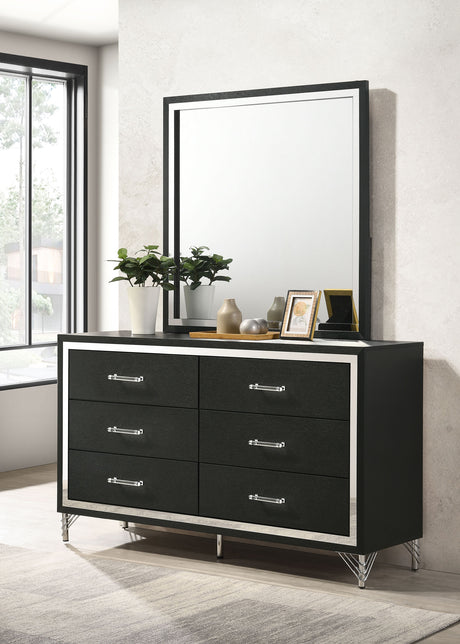 Lucia Fluted Velvet Wingback Bed & Bedroom Sets - Grey Upholstery with Black & Chrome Case Pieces - lifestyle